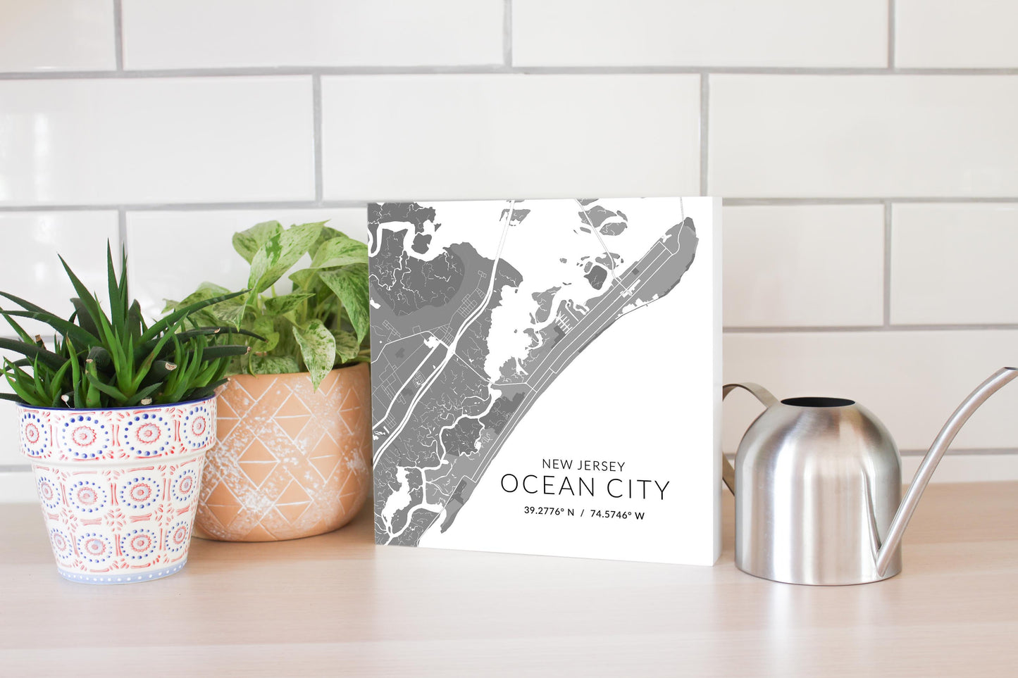 Ocean City Nj Minimalistic Map With Coordinates | Wood Block | Eaches | Min 2