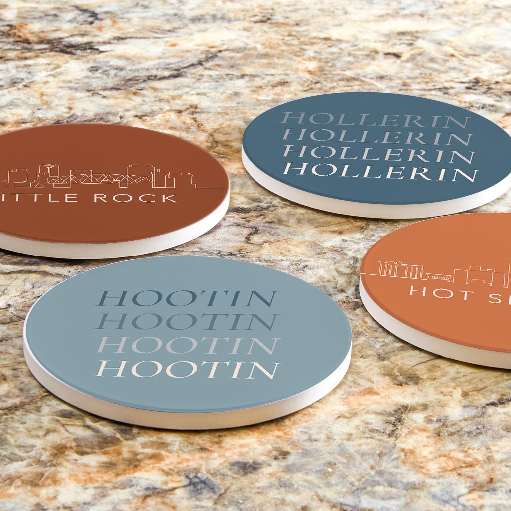 Modern Minimalist Arkansas Skyline Hootin Hollerin | Absorbent Coasters | Set of 4 | Min 2