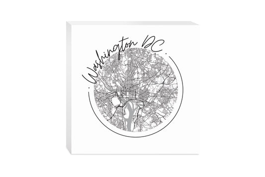 Minimalistic B&W Washington Dc Circle Map | Wood Block | Eaches | Min 2