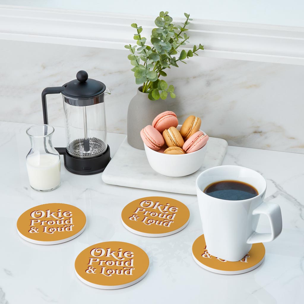 Modern Minimalist Oklahoma Proud Loud| Absorbent Coasters | Set of 4 | Min 2