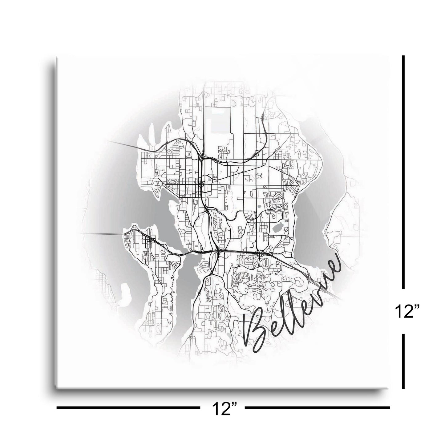 Minimalistic B&W Washington Bellevue Circle Map | Hi-Def Glass Art | Eaches | Min 1