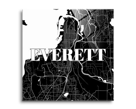 Minimalistic B&W Washington Everett Map | Hi-Def Glass Art | Eaches | Min 2