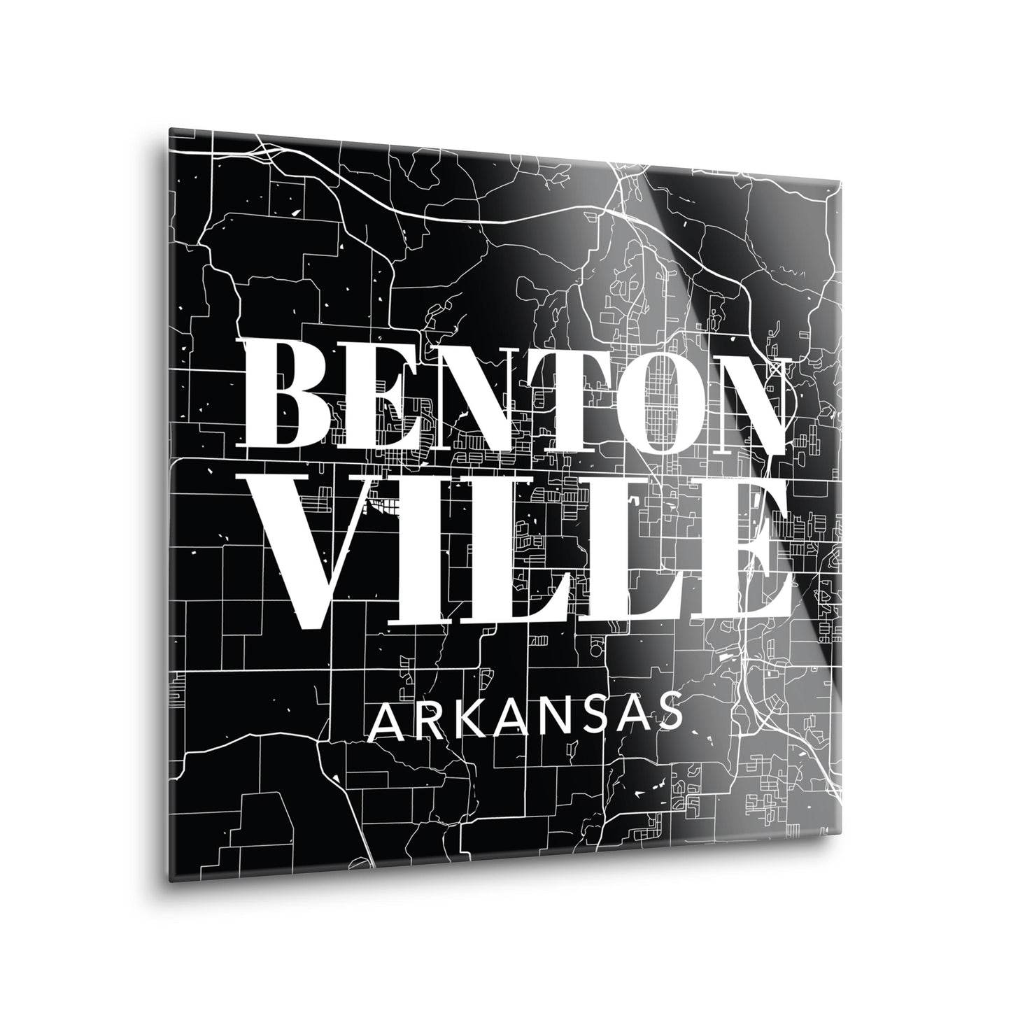 Minimalist B&W Arkansas Bentonville Map State | Hi-Def Glass Art | Eaches | Min 2