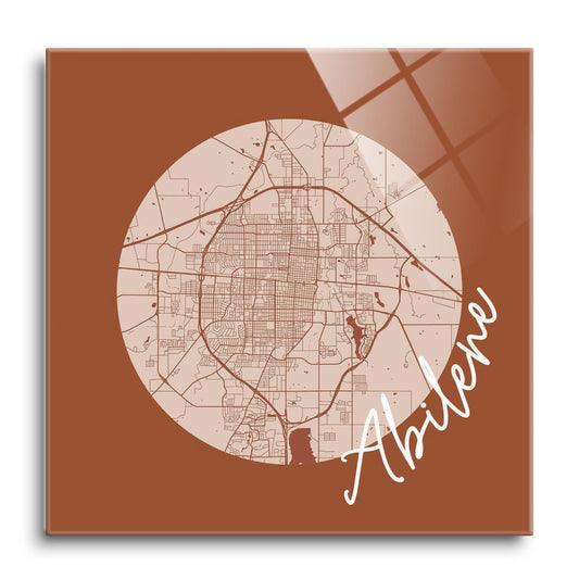 Modern Minimalist Texas Abilene Circle Map | Hi-Def Glass Art | Eaches | Min 1