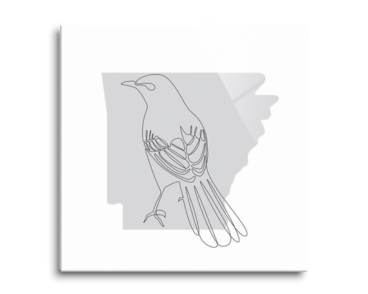 B&W Minimalist Arkansas Single Line Bird | Hi-Def Glass Art | Eaches | Min 2