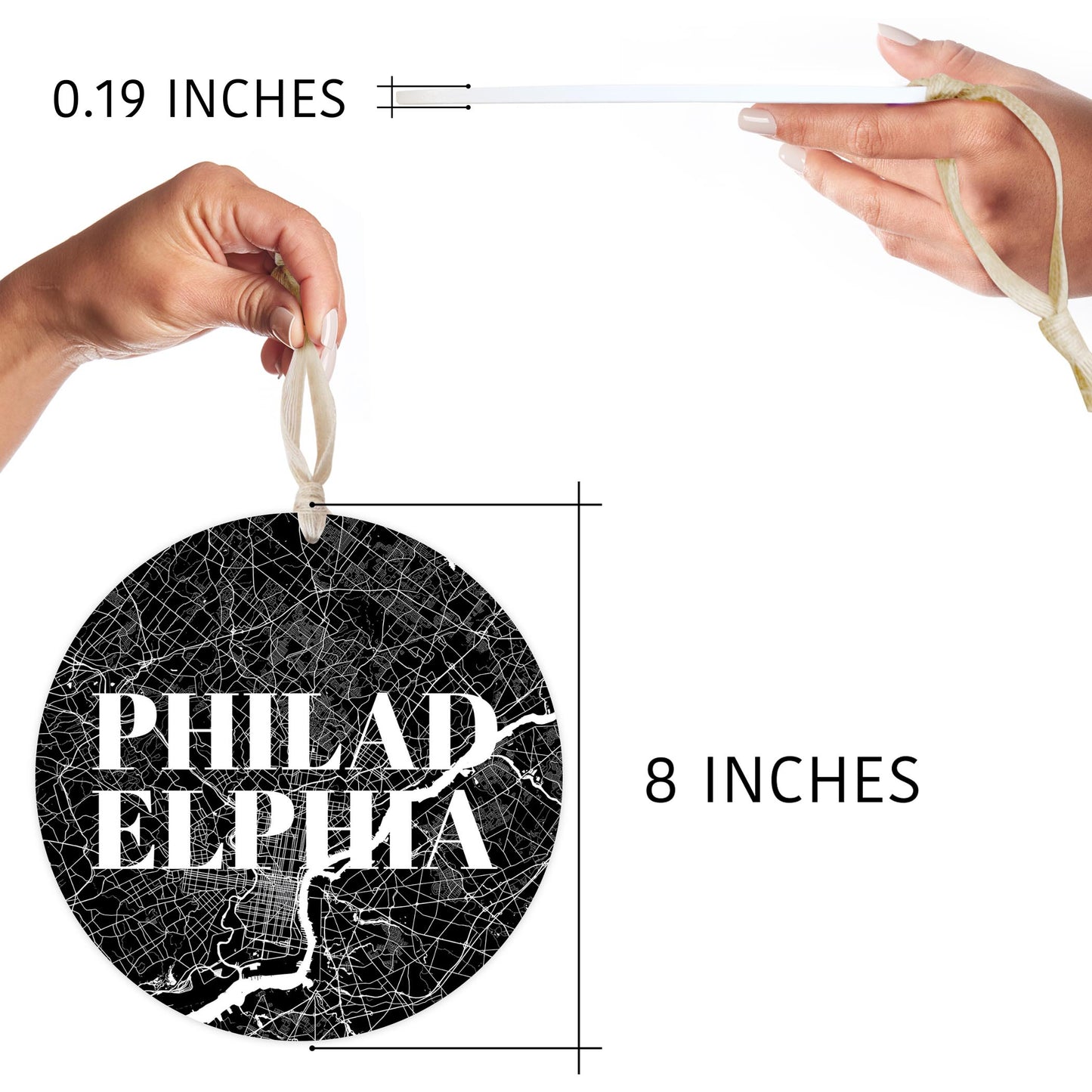 Minimalistic B&W Pennsylvania Philadelphia Map | Wood Ornament | Eaches | Min 1