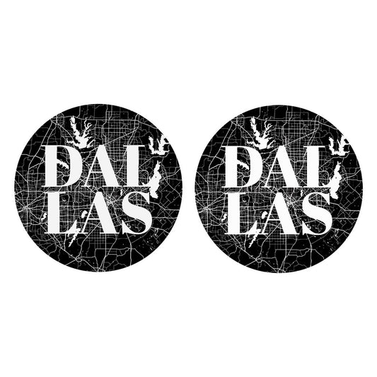 Modern Black Dallas Map| Absorbent Car Coasters | Set of 2 | Min 4