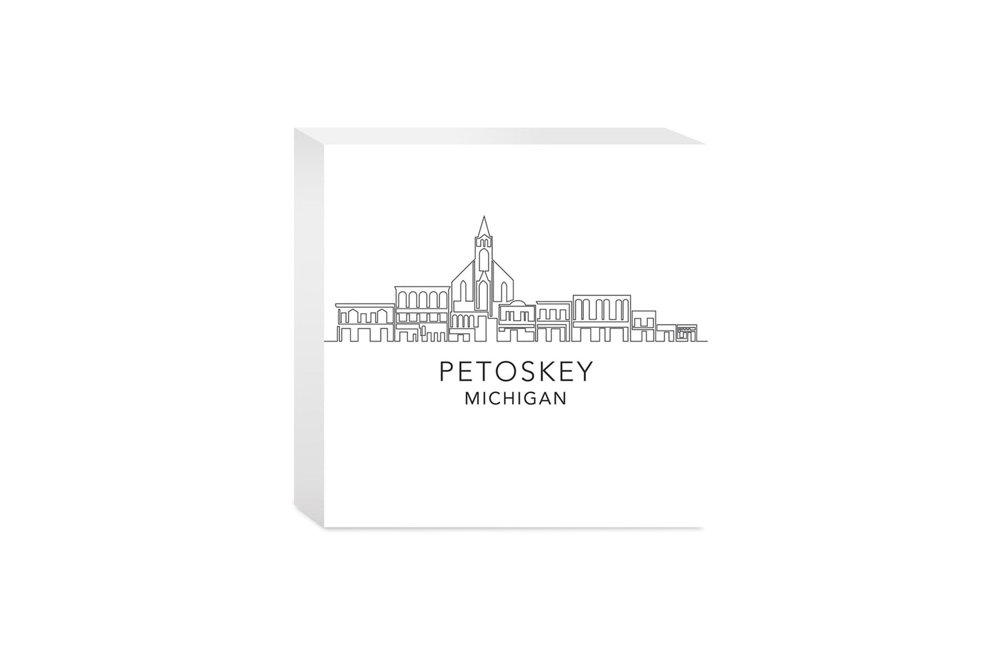 Minimalistic B&W Michigan Petoskey Skyline | Wood Block | Eaches | Min 4