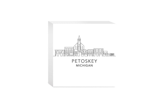 Minimalistic B&W Michigan Petoskey Skyline | Wood Block | Eaches | Min 4