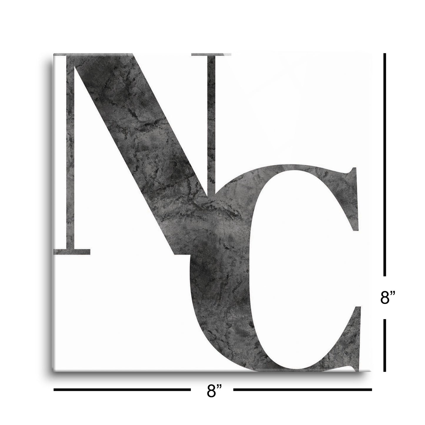 Minimalistic B&W North Carolina White Initials | Hi-Def Glass Art | Eaches | Min 2