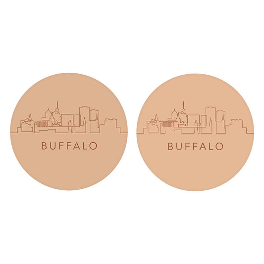 Modern Minimalistic New York Buffalo Skyline | Absorbent Car Coasters | Set of 2 | Min 4
