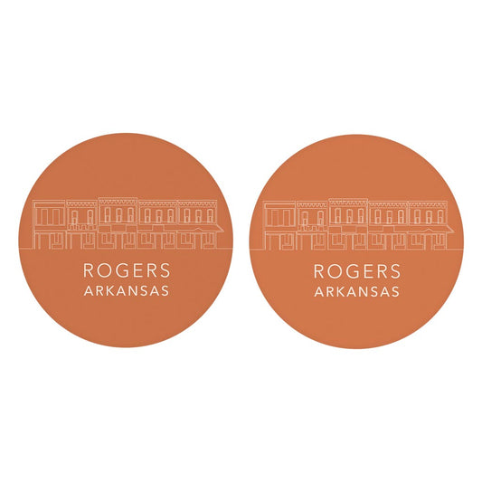 Modern Minimalist Arkansas Rogers Skyline State | Absorbent Car Coasters | Set of 2 | Min 4