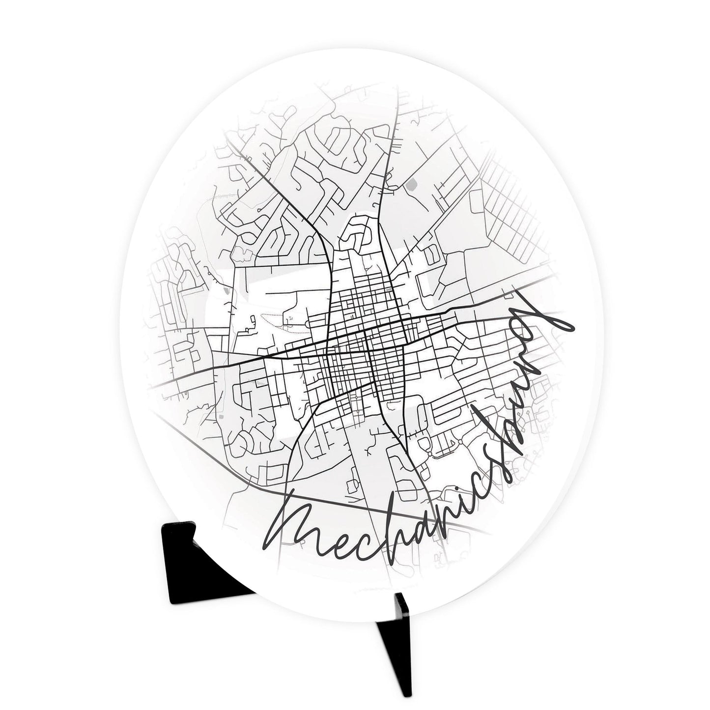 Minimalistic B&W Pennsylvania Mechanicsburg Circle Map | Wood Sign | Eaches | Min 1