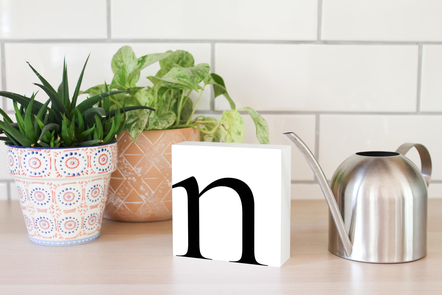 Minimal Monogram N| Wood Block | Eaches | Min 4