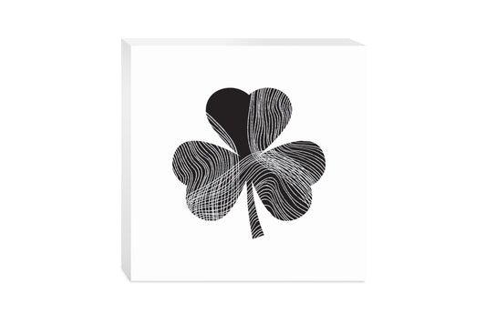 Minimalistic B&W Shamrock Shape Fluid Lines | Wood Block | Eaches | Min 2