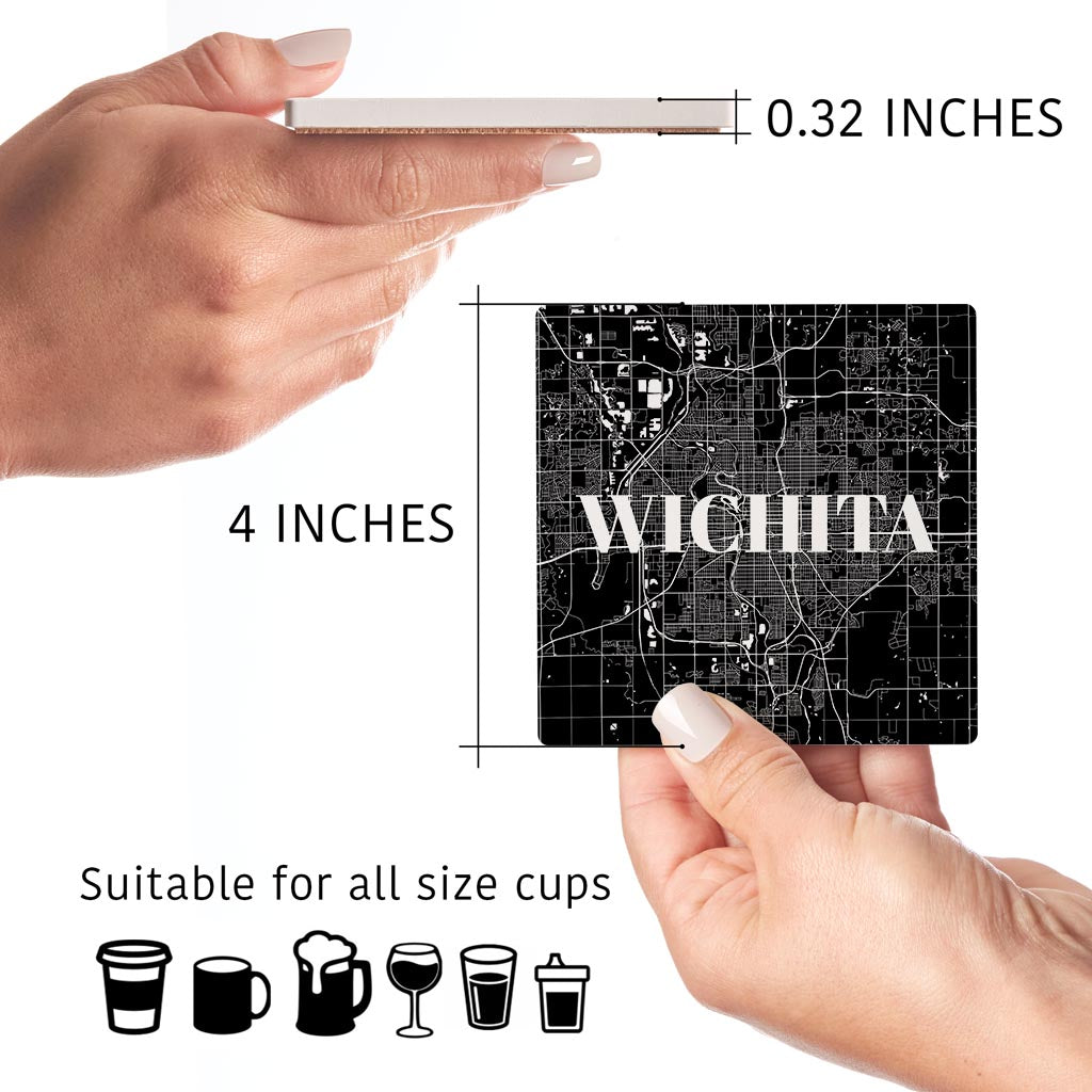 Minimalist B&W Kansas Wichita Maps | Absorbent Coasters | Set of 4 | Min 2