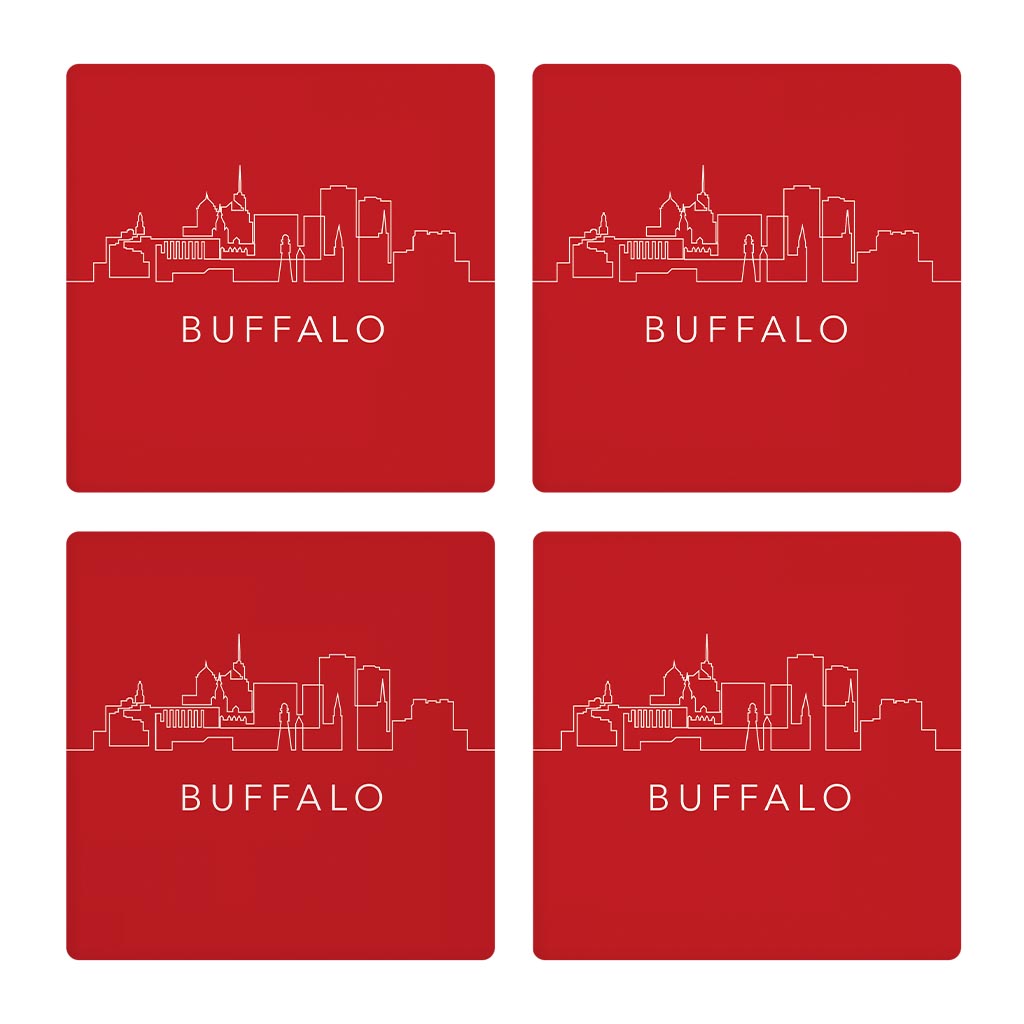 Red White And Blue New York Buffalo Skyline | Absorbent Coasters | Set of 4 | Min 2