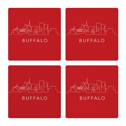 Red White And Blue New York Buffalo Skyline | Absorbent Coasters | Set of 4 | Min 2