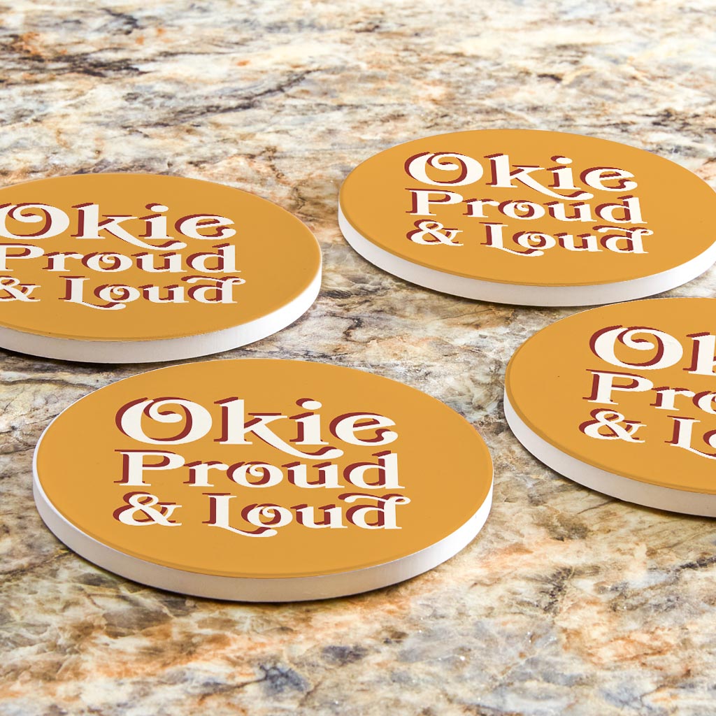 Modern Minimalist Oklahoma Proud Loud| Absorbent Coasters | Set of 4 | Min 2