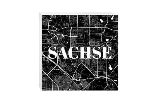Minimalistic B&W Texas Sachse Map | Wood Block | Eaches | Min 2