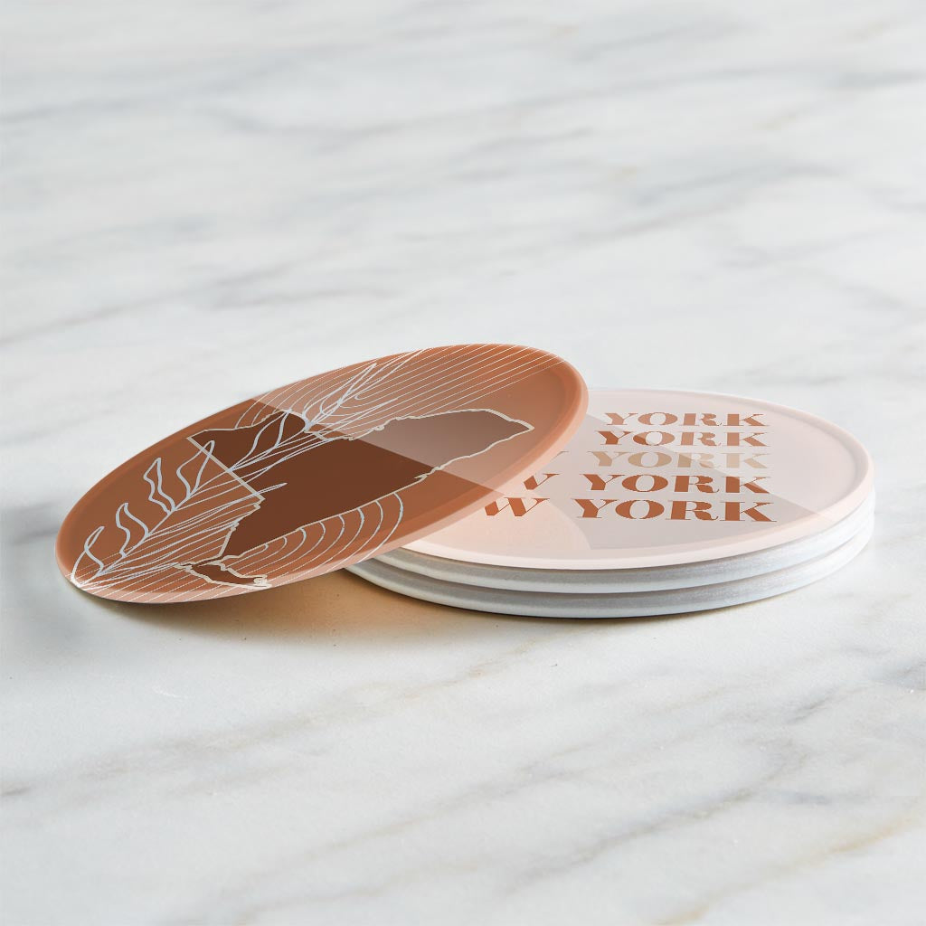 Modern Minimalist New York State Nyrepeated| Hi-Def Glass Coasters | Set of 4 | Min 2
