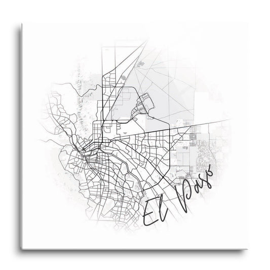 Minimalistic B&W Texas El Paso Circle Map | Hi-Def Glass Art | Eaches | Min 1