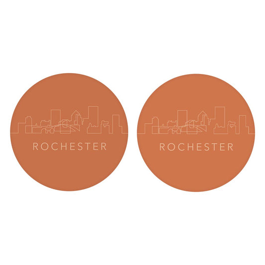 Modern Minimalistic New York Rochester Skyline | Absorbent Car Coasters | Set of 2 | Min 4