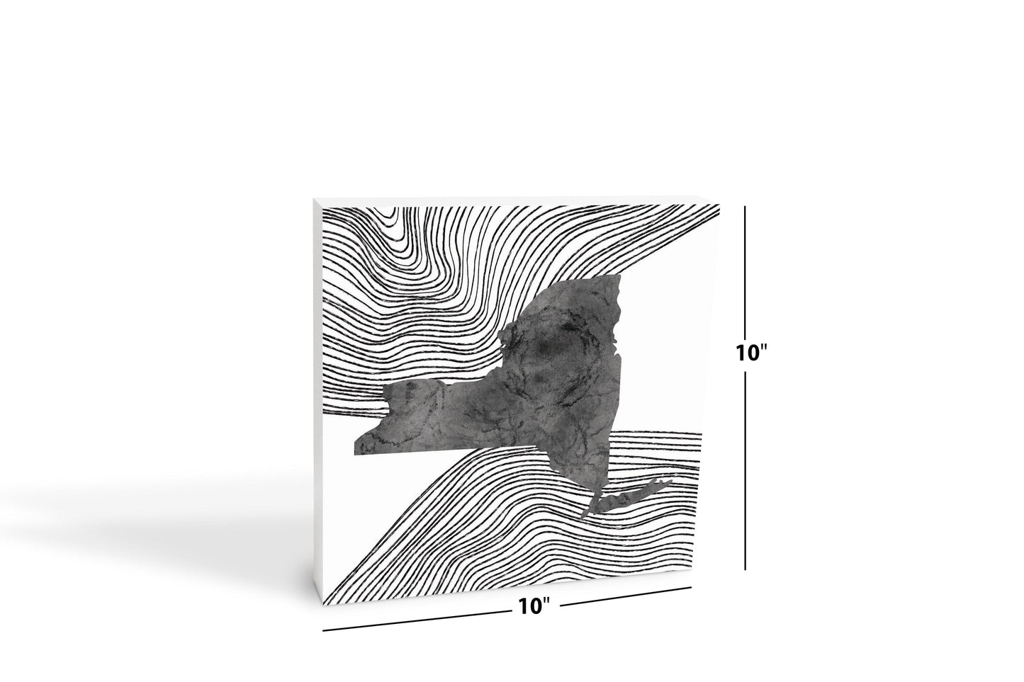 Minimalistic B&W New York State With Fluid Lines | Wood Block | Eaches | Min 2