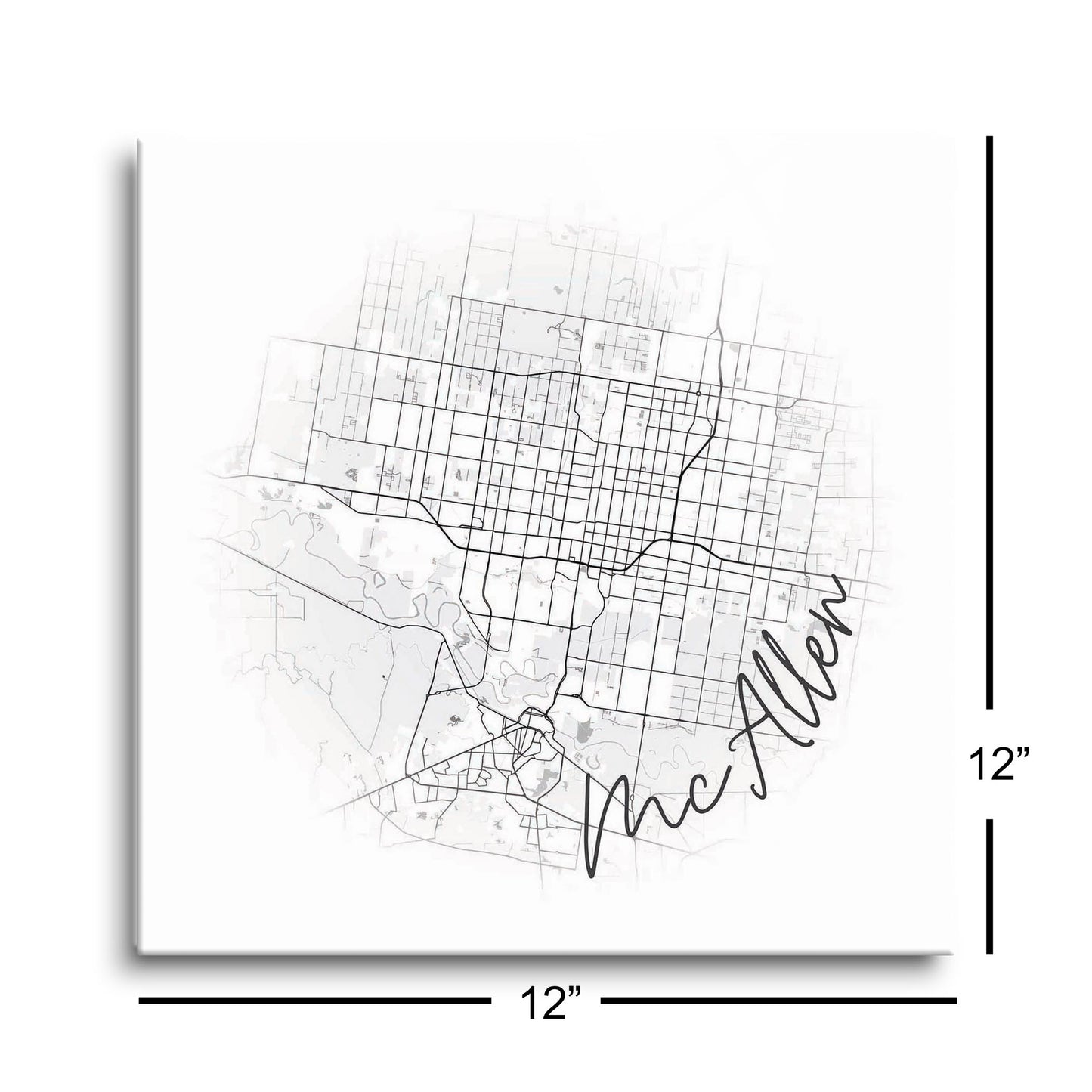 Minimalistic B&W Texas Mcallen Circle Map | Hi-Def Glass Art | Eaches | Min 1