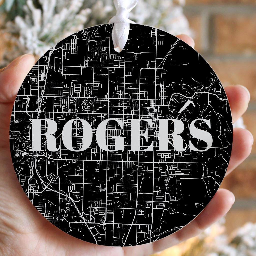 Minimalist B&W Arkansas Rogers Map | Wood Ornament | Eaches | Min 6
