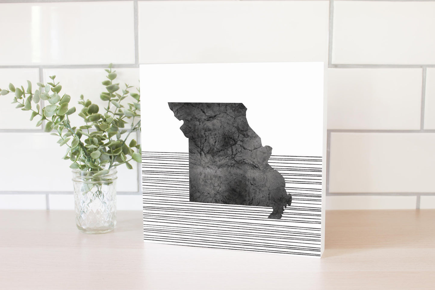 Minimalist B&W Missouri State With Straight Lines | Wood Block | Eaches | Min 2