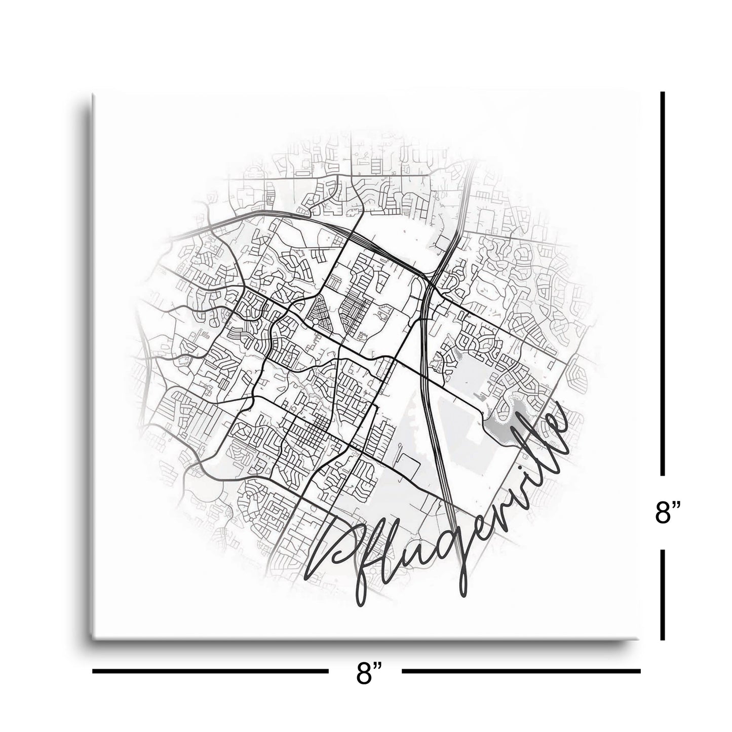 Minimalistic B&W Texas Pflugerville Circle Map | Hi-Def Glass Art | Eaches | Min 2