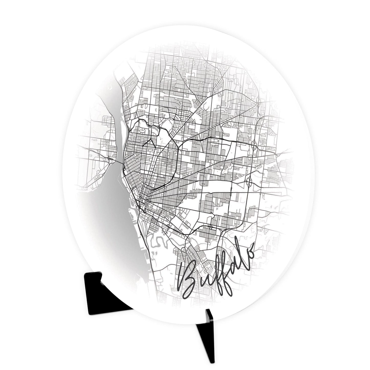 Minimalistic B&W New York Buffalo Faded Circle Map | Wood Sign | Eaches | Min 1
