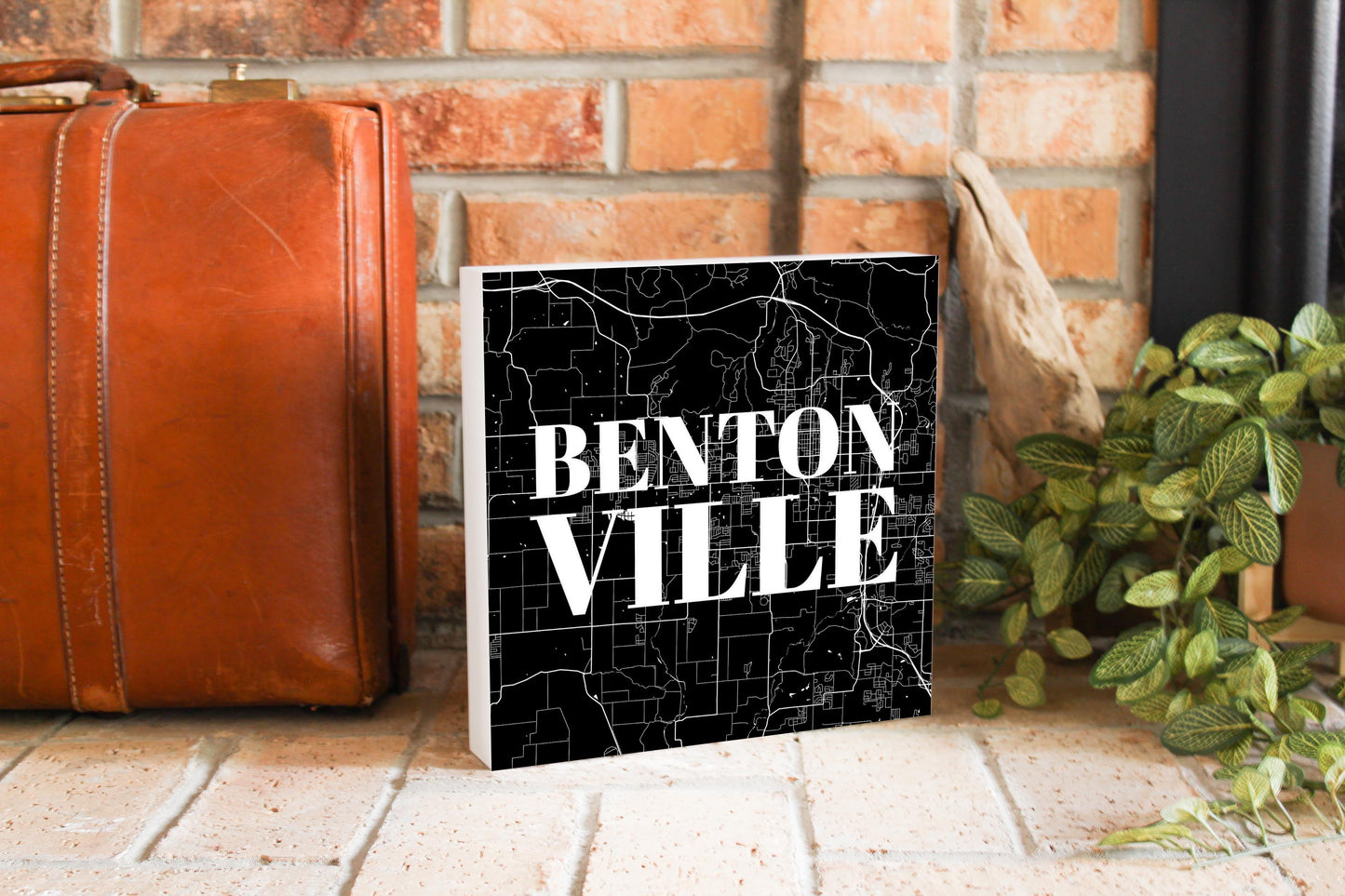 Minimalist B&W Arkansas Bentonville Map | Wood Block | Eaches | Min 2