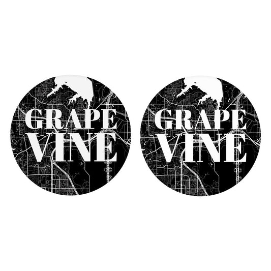 Minimalistic B&W Texas Grapevine Map| Absorbent Car Coasters | Set of 2 | Min 4
