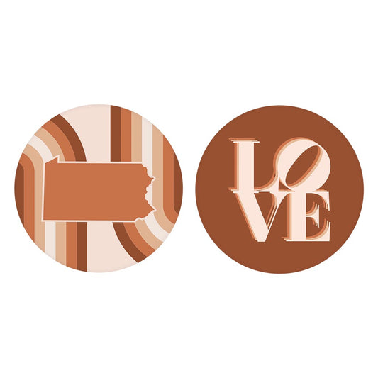 Modern Minimalist Pennsylvania State Love Dark| Absorbent Car Coasters | Set of 2 | Min 4