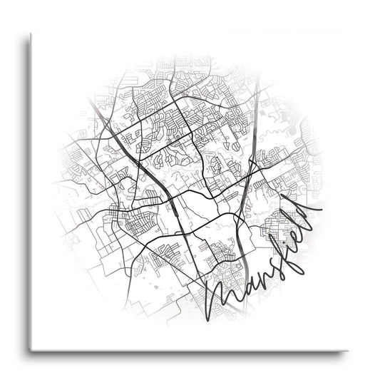 Minimalistic B&W Texas Mansfield Circle Map | Hi-Def Glass Art | Eaches | Min 1