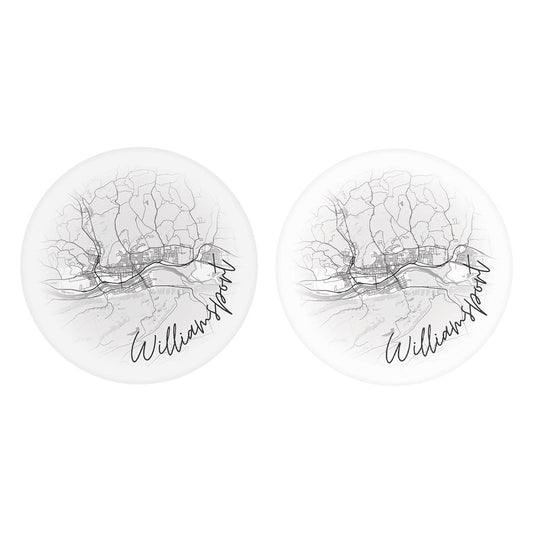Minimalistic B&W Pennsylvania Williamsport Circle Map | Absorbent Car Coasters | Set of 2 | Min 4